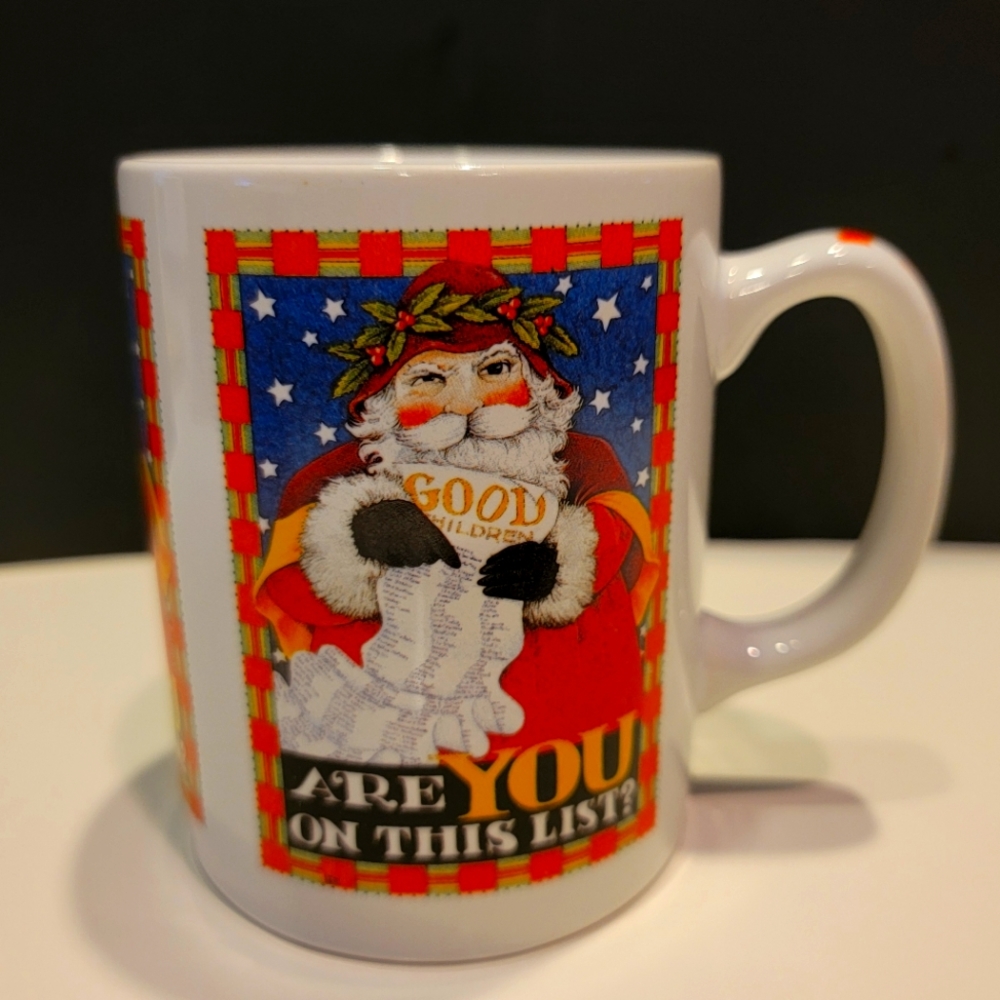 Mary Engelbreit "Are YOU on this list" Christmas mug. From OZ, Kansas City,  MO